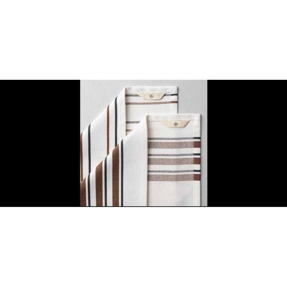 Magnolia Hearth Hand Dishtowel Kitchen Towel Cream Bronze Stripe Set of 2 - Picture 4 of 7